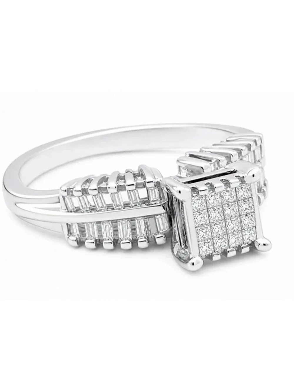 Genuine 1.10 Cts Diamonds Engagement Ring 14k White Gold